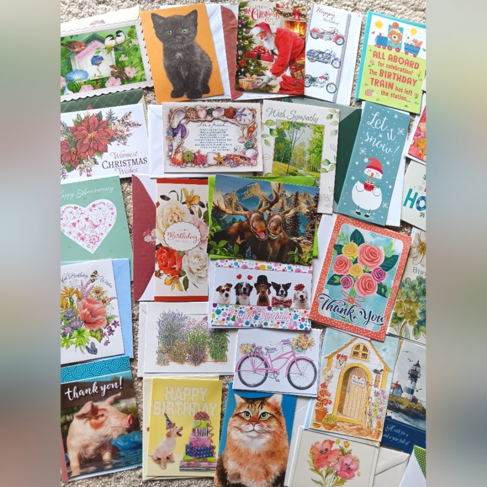 40 Assorted Greeting Cards RANDOM Lot! DIY Scrapbook Crafts - Picture 3 of 5